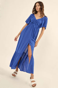 Coastal Retreat Ruched Button-Front Maxi Dress - ShopPromesa