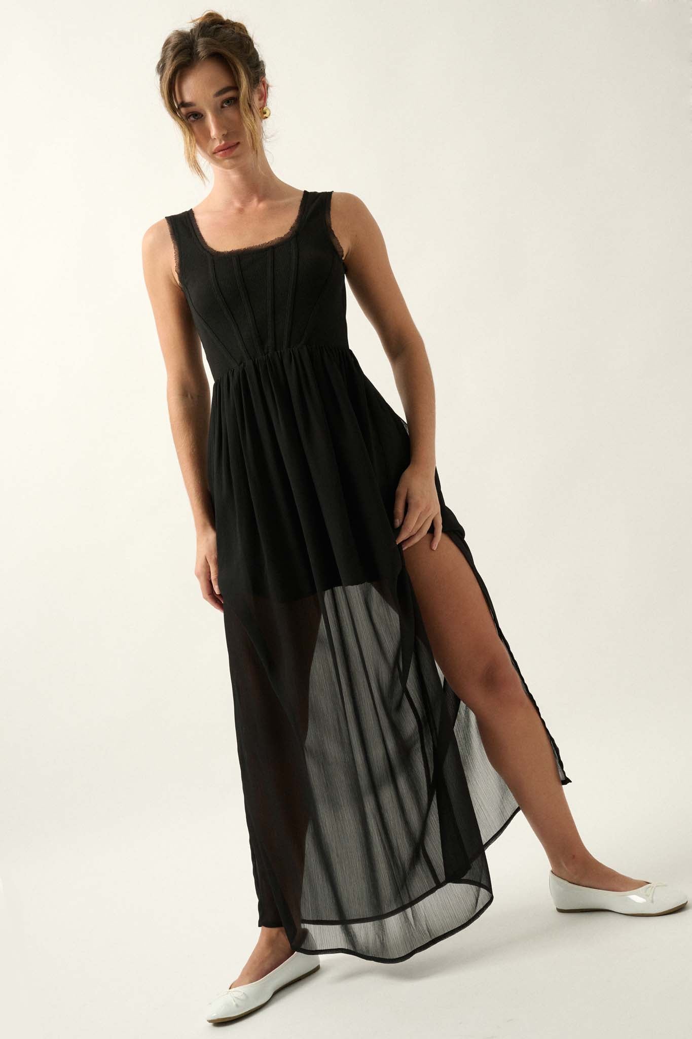 Perfect Afternoon Chiffon and Rib-Knit Maxi Dress - ShopPromesa