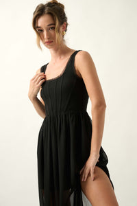 Perfect Afternoon Chiffon and Rib-Knit Maxi Dress - ShopPromesa