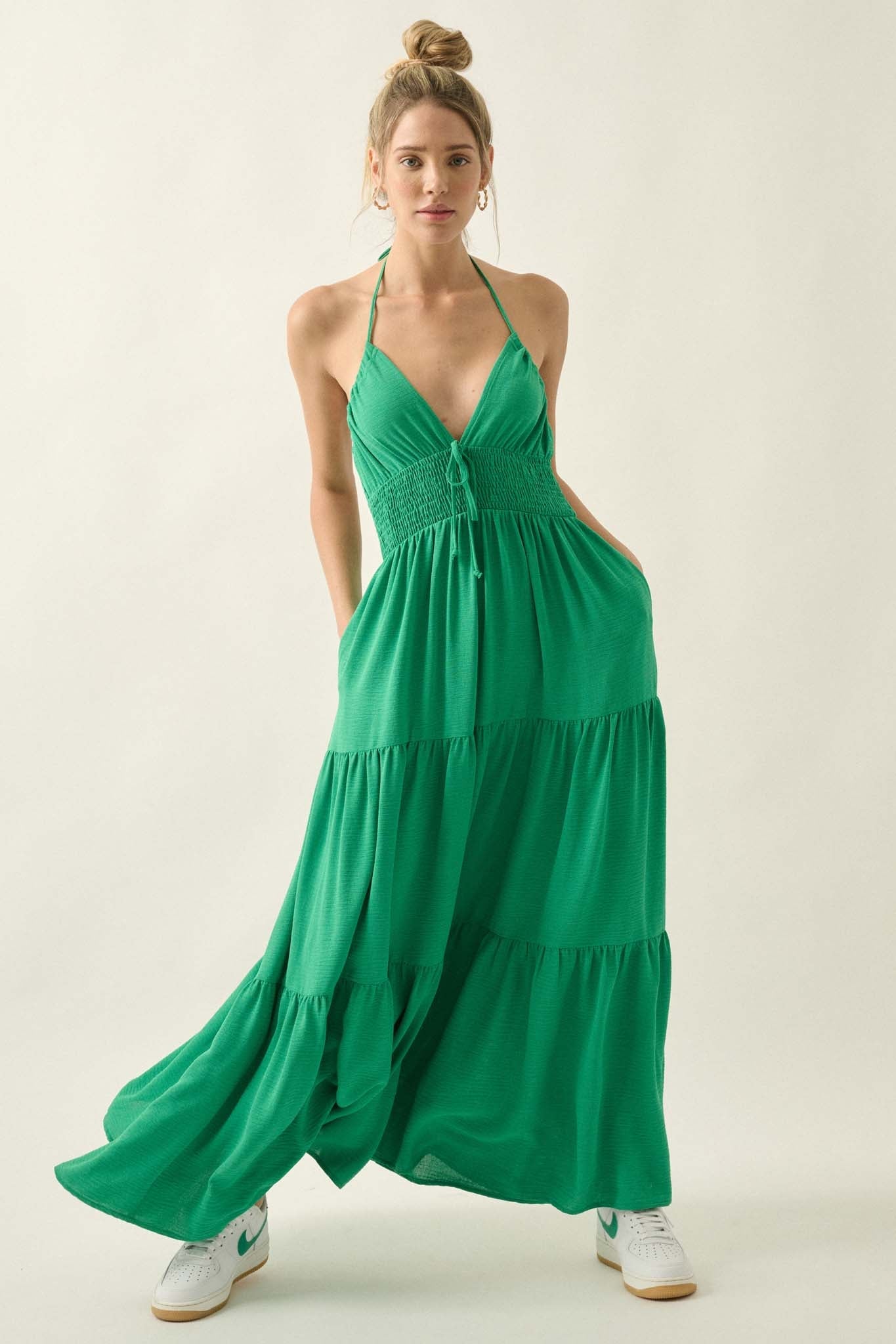 Beautiful You Tiered Crepe Halter Maxi Dress - ShopPromesa