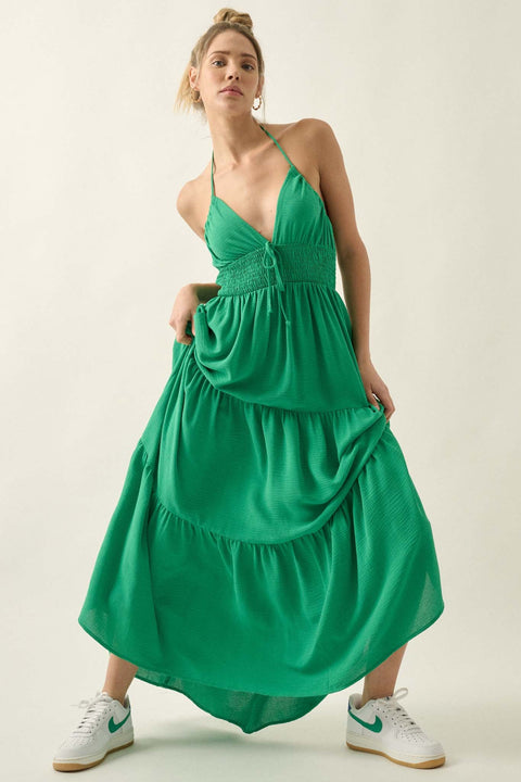 Beautiful You Tiered Crepe Halter Maxi Dress - ShopPromesa