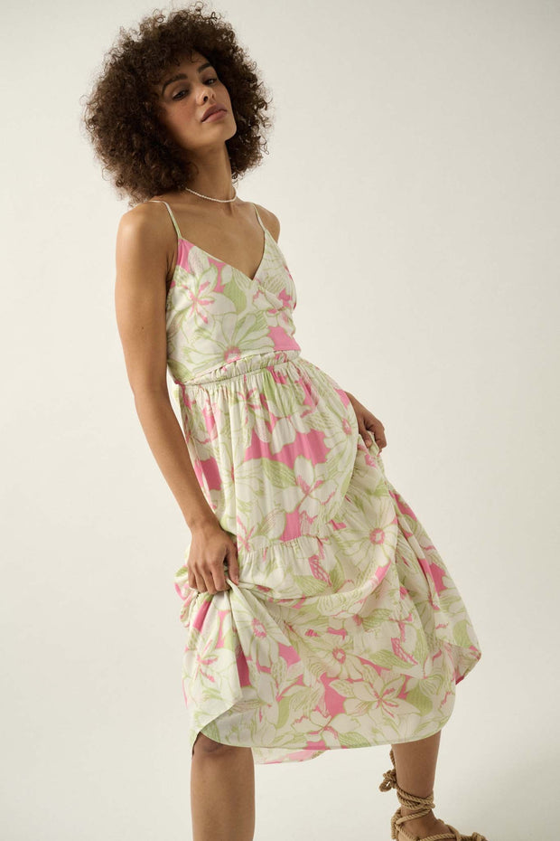 Ohau Oasis Tiered Floral Wrap-Bodice Maxi Dress - ShopPromesa