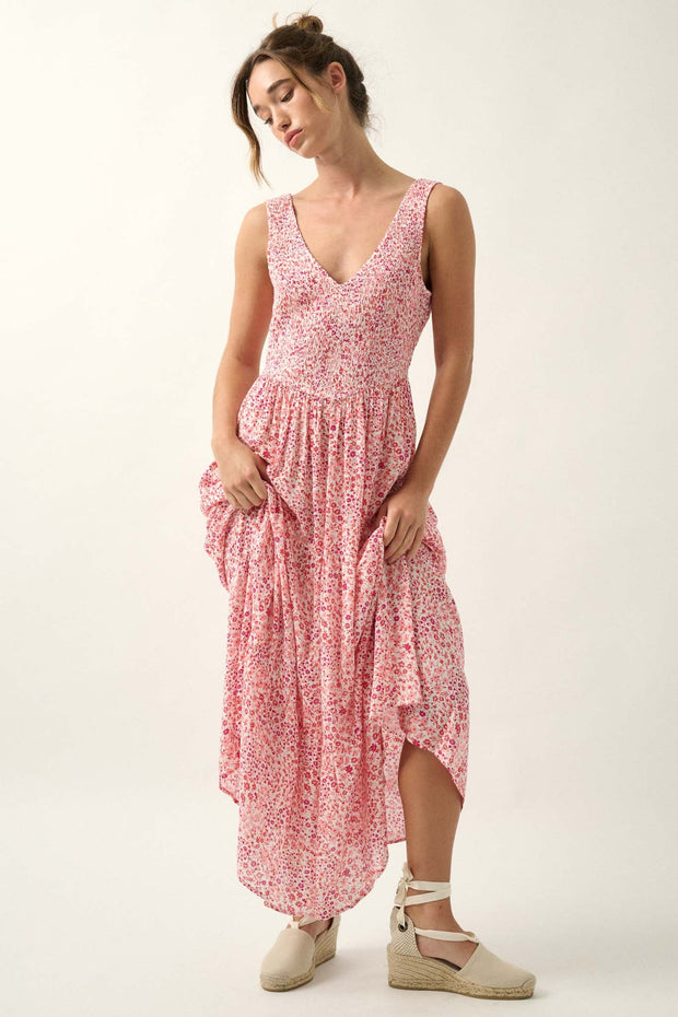 Pure Bliss Smocked Floral Open-Back Maxi Dress - ShopPromesa