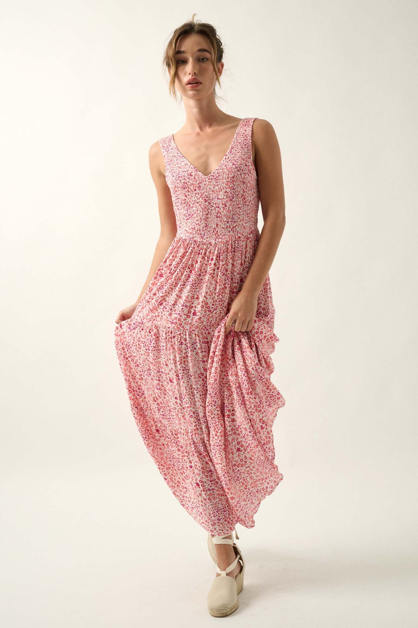 Pure Bliss Smocked Floral Open-Back Maxi Dress - ShopPromesa