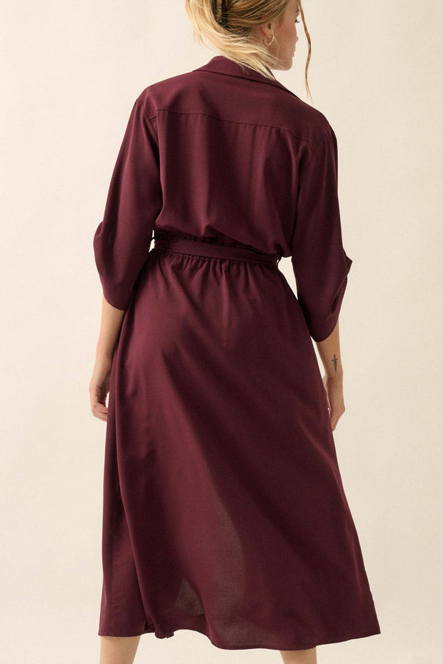 Woman's Work Belted Roll-Up Pocket Shirt Dress - ShopPromesa