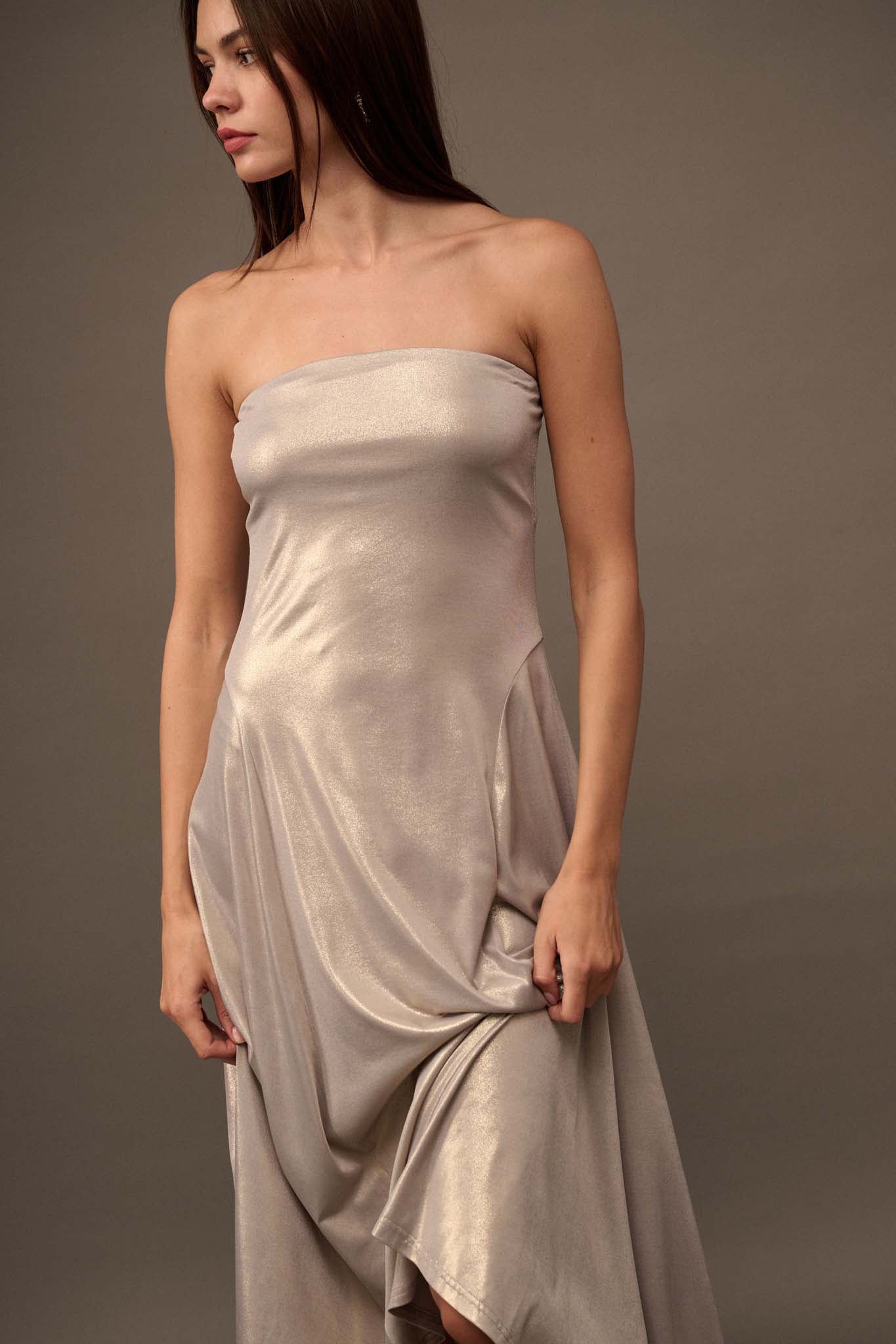 Love the Nightlife Strapless Shimmer Maxi Dress - ShopPromesa