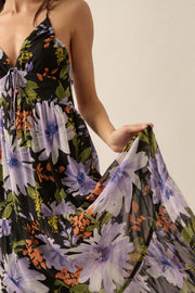 Moon Garden Floral Chiffon Tie-Back Maxi Dress - ShopPromesa
