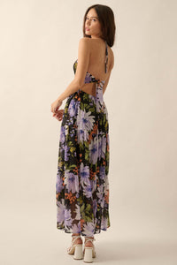 Moon Garden Floral Chiffon Tie-Back Maxi Dress - ShopPromesa