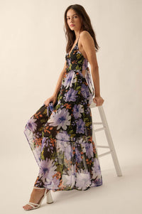 Moon Garden Floral Chiffon Tie-Back Maxi Dress - ShopPromesa