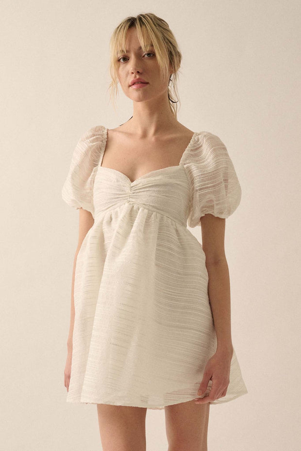 Be My Baby Striped Organza Puff-Sleeve Mini Dress - ShopPromesa