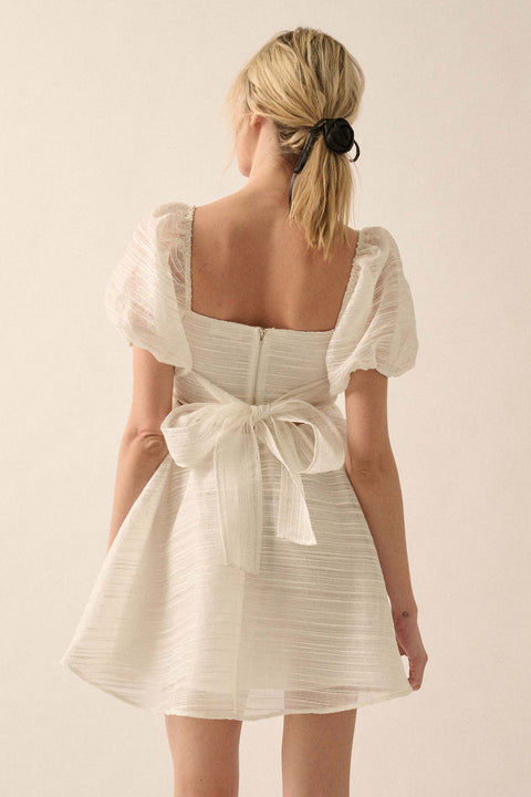 Be My Baby Striped Organza Puff-Sleeve Mini Dress - ShopPromesa