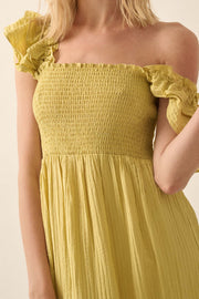 Spring Fling Textured Stripe Ruffle Midi Dress - ShopPromesa