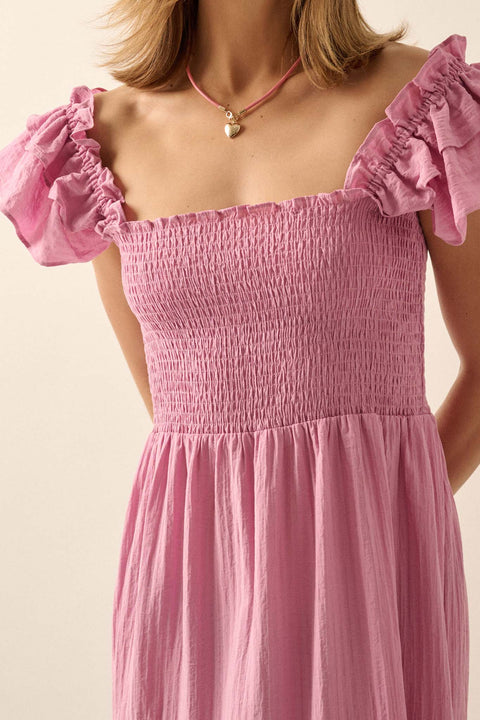 Spring Fling Textured Stripe Ruffle Midi Dress - ShopPromesa