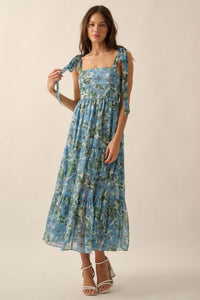 Borneo Bliss Floral Chiffon Tiered Ruffle Midi Dress - ShopPromesa