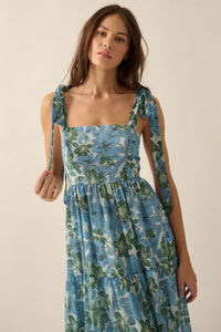 Borneo Bliss Floral Chiffon Tiered Ruffle Midi Dress - ShopPromesa