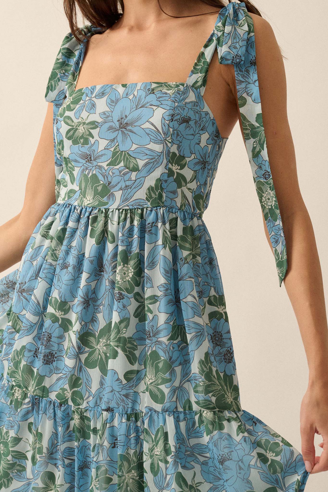 Borneo Bliss Floral Chiffon Tiered Ruffle Midi Dress - ShopPromesa