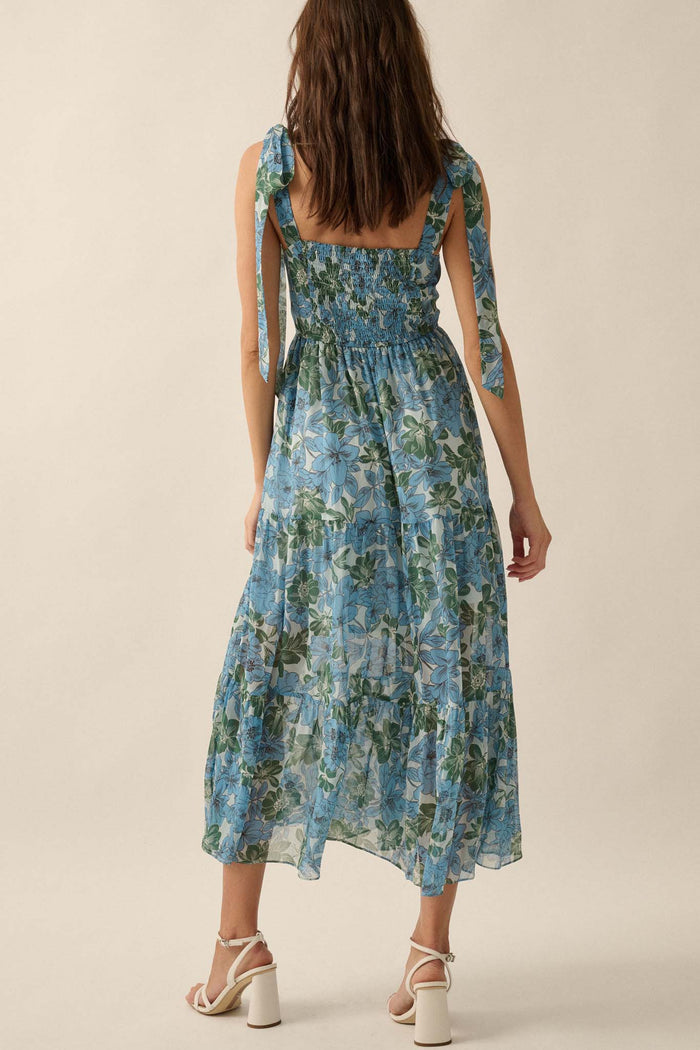 Borneo Bliss Floral Chiffon Tiered Ruffle Midi Dress - ShopPromesa