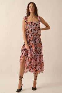 Borneo Bliss Floral Chiffon Tiered Ruffle Midi Dress - ShopPromesa