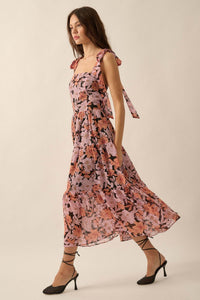 Borneo Bliss Floral Chiffon Tiered Ruffle Midi Dress - ShopPromesa