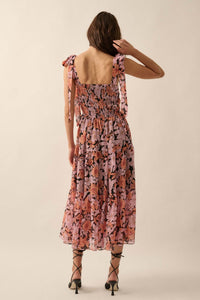 Borneo Bliss Floral Chiffon Tiered Ruffle Midi Dress - ShopPromesa