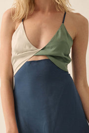 Glammed Up Colorblock Satin Cutout Midi Dress - ShopPromesa