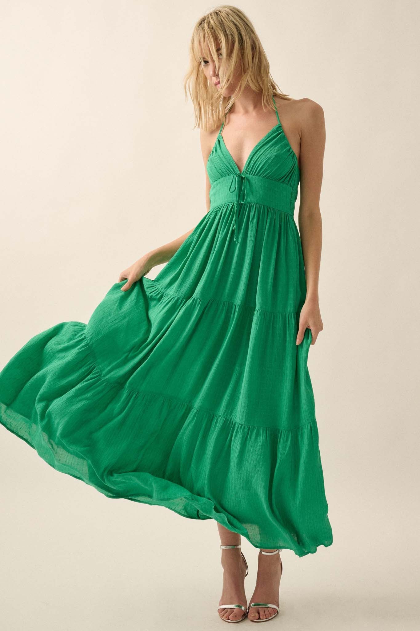 One Day Soon Tiered Ruffle Jacquard Maxi Dress - ShopPromesa