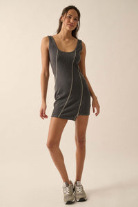 Sew What Exposed-Seam Rib-Knit Tank Mini Dress - ShopPromesa