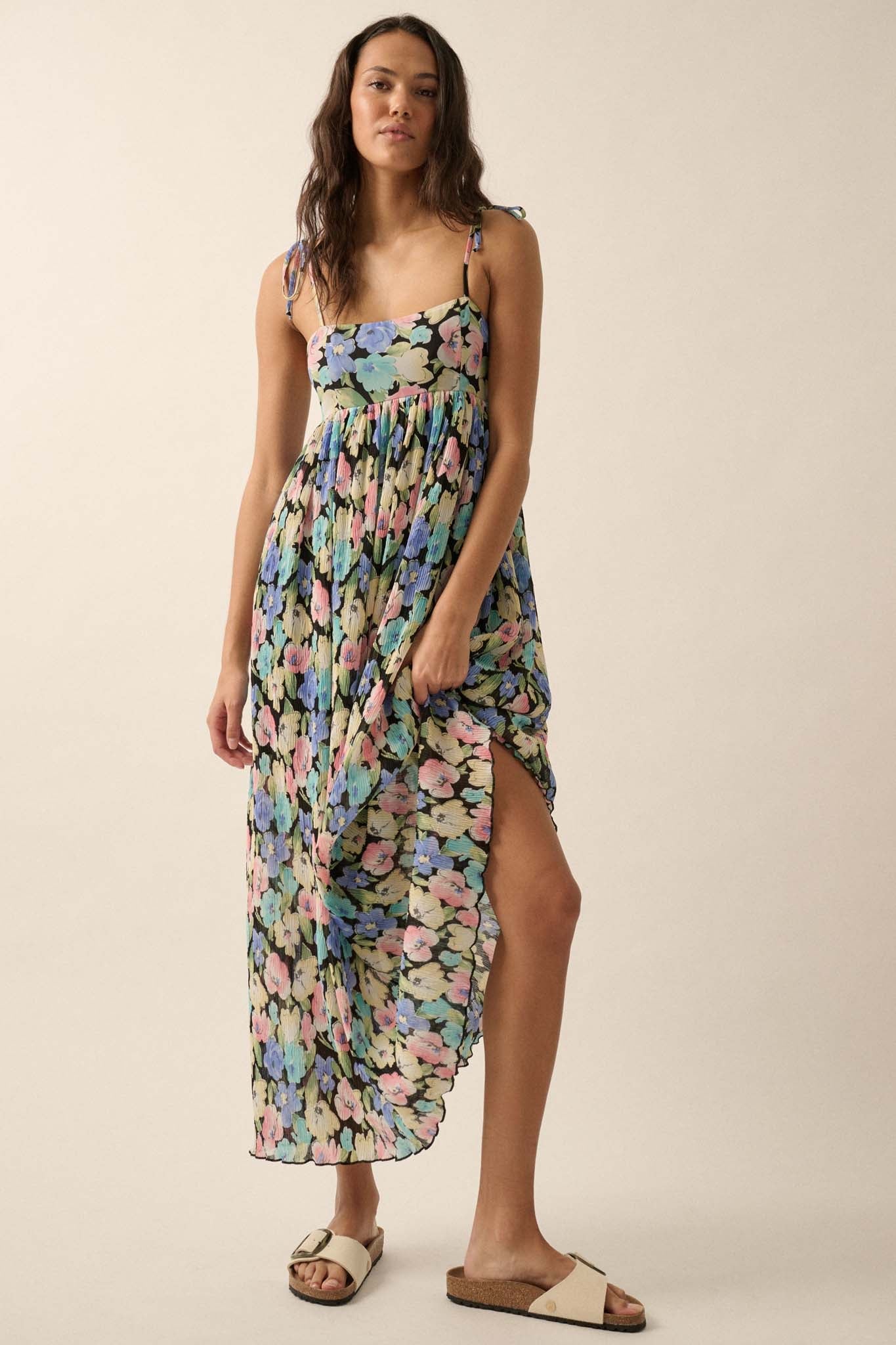 Aurora Blossoms Pleated Floral Maxi Dress - ShopPromesa