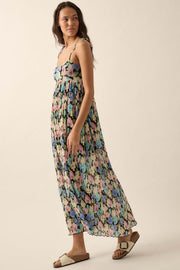 Aurora Blossoms Pleated Floral Maxi Dress - ShopPromesa