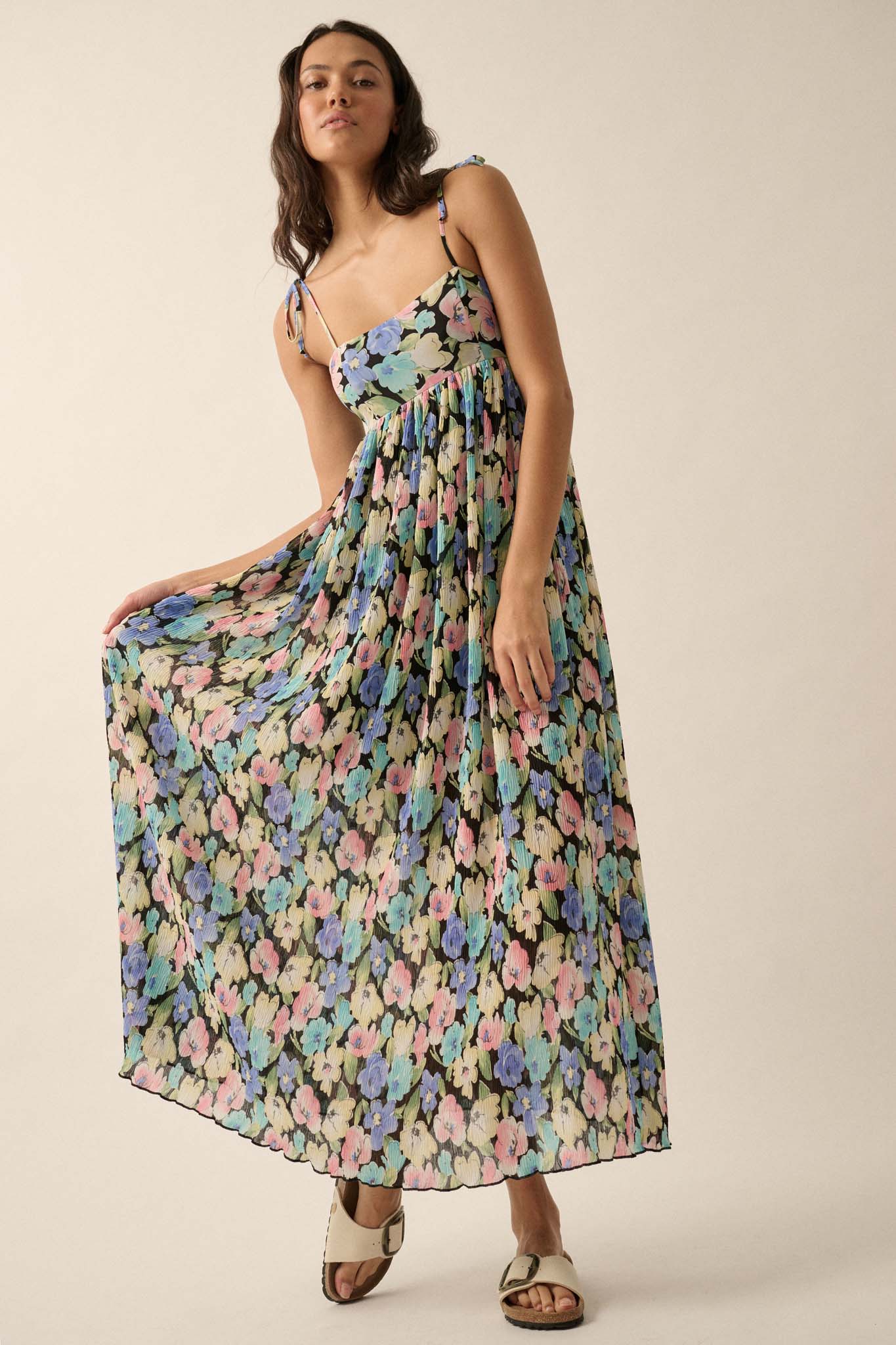 Aurora Blossoms Pleated Floral Maxi Dress - ShopPromesa