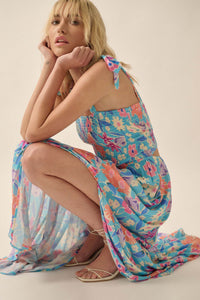 There She Grows Smocked Floral Crepe Maxi Dress - ShopPromesa