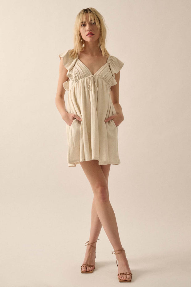 By Nature Ruffled Linen-Blend Babydoll Mini Dress - ShopPromesa
