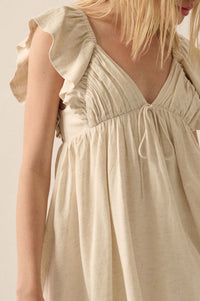 By Nature Ruffled Linen-Blend Babydoll Mini Dress - ShopPromesa