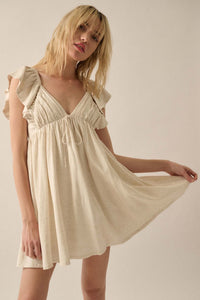 By Nature Ruffled Linen-Blend Babydoll Mini Dress - ShopPromesa