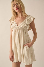 By Nature Ruffled Linen-Blend Babydoll Mini Dress - ShopPromesa