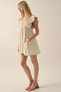 By Nature Ruffled Linen-Blend Babydoll Mini Dress - ShopPromesa