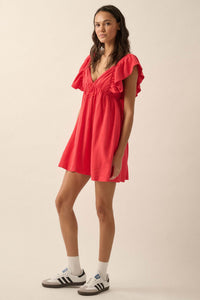 By Nature Ruffled Linen-Blend Babydoll Mini Dress - ShopPromesa