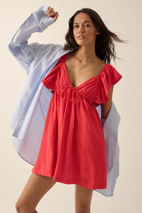 By Nature Ruffled Linen-Blend Babydoll Mini Dress - ShopPromesa