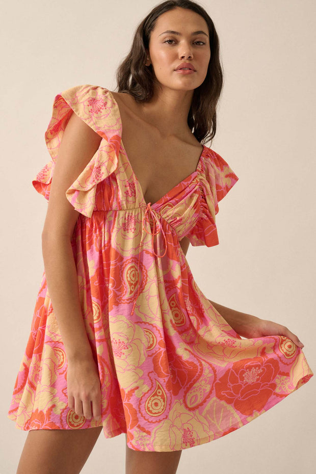 Summer Smoothie Floral Paisley Babydoll Mini Dress - ShopPromesa
