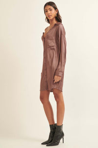 After Party Fallen Shoulder Mini Shirt Dress - ShopPromesa