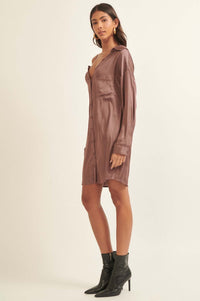 After Party Fallen Shoulder Mini Shirt Dress - ShopPromesa