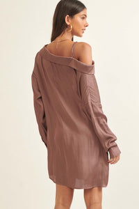 After Party Fallen Shoulder Mini Shirt Dress - ShopPromesa