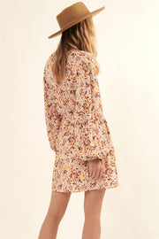 Gloaming Hour Floral Drawstring-Waist Mini Dress - ShopPromesa