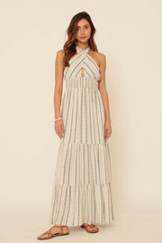 Still Waters Floral-Stripe Halter Maxi Dress - ShopPromesa
