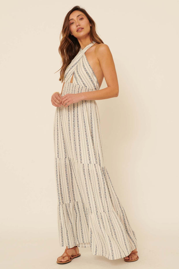 Still Waters Floral-Stripe Halter Maxi Dress - ShopPromesa