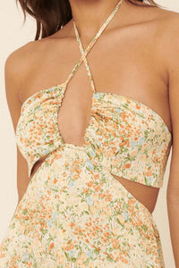 Sunlit Kiss Floral-Print Cutout Halter Mini Sundress - ShopPromesa