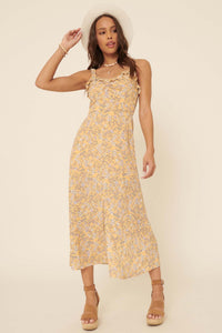 Butterfly Kisses Ruffled Floral Midi Dress - ShopPromesa