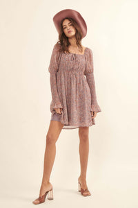 Poetic Plumes Floral Juliet-Sleeve Mini Dress - ShopPromesa