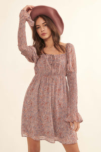 Poetic Plumes Floral Juliet-Sleeve Mini Dress - ShopPromesa