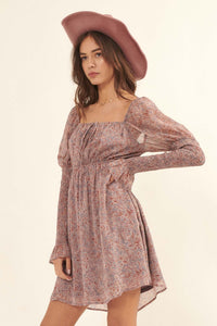 Poetic Plumes Floral Juliet-Sleeve Mini Dress - ShopPromesa